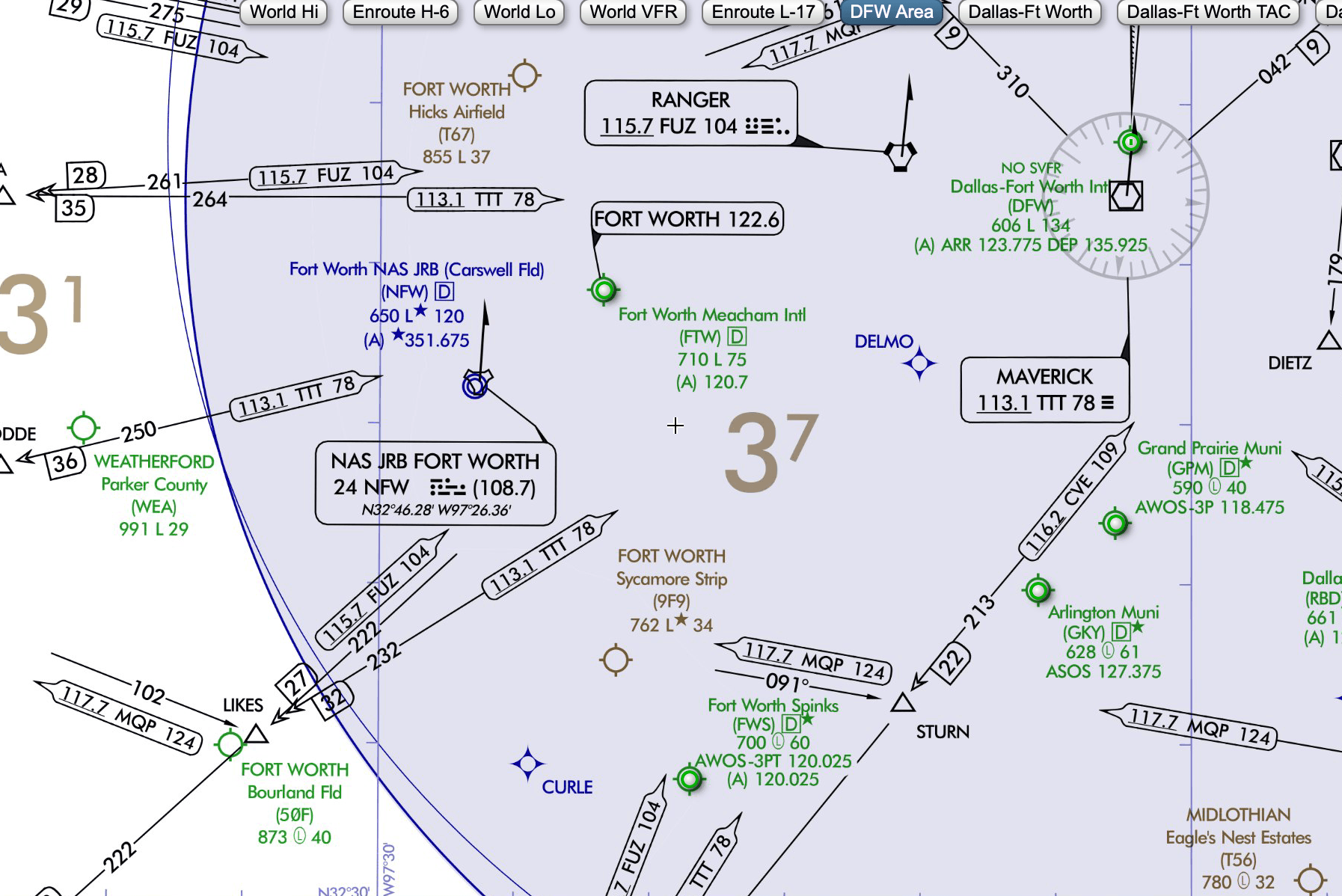 IFR airways map as a background